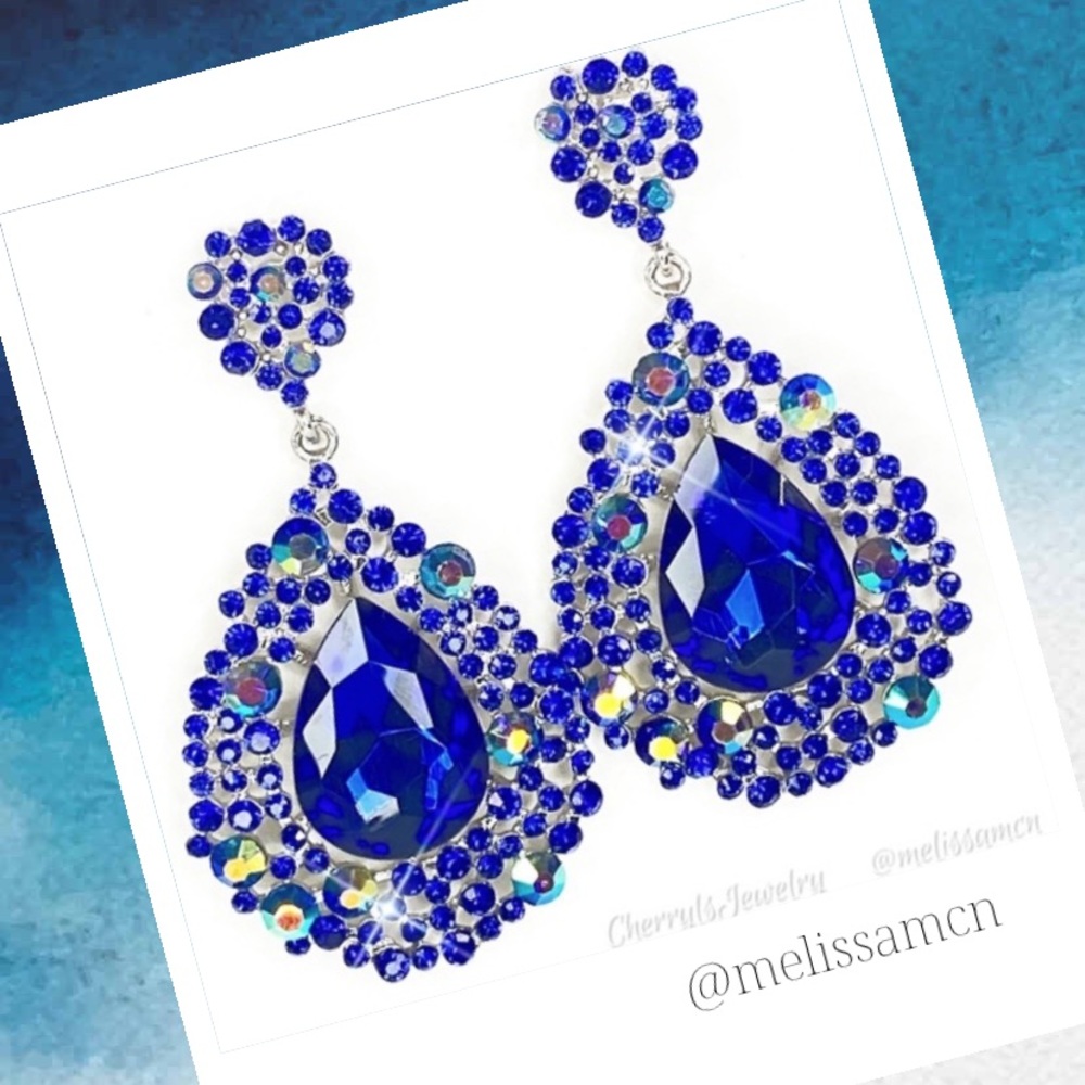 - Royal Blue Crystal Chandelier Earrings